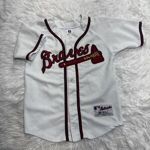 Vintage Chipper Jones Jersey Kids M 10-12 Atlanta Braves MLB Baseball 90s Russel